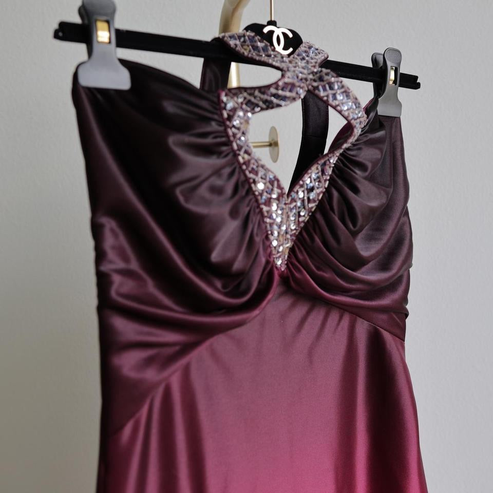 Y2K dark red ombré beaded prom dress formal dress S