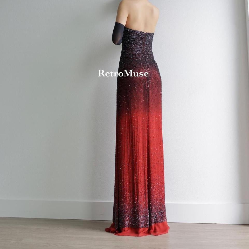 Y2K dark red ombre beaded prom dress formal dress M