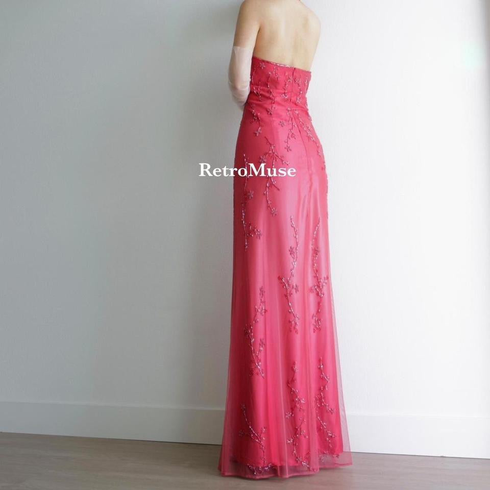 Y2K vintage red pink beaded gown prom dress M-L