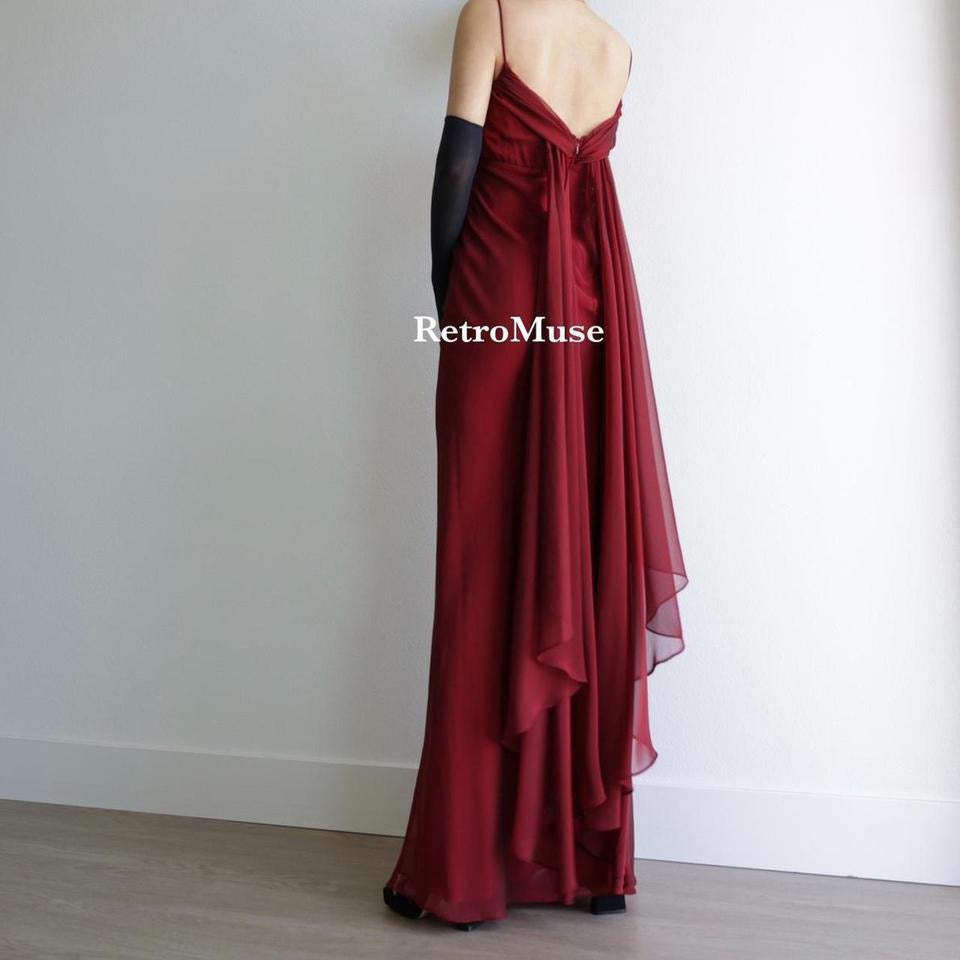 Y2K vintage dark burgundy goth prom dress formal dress L