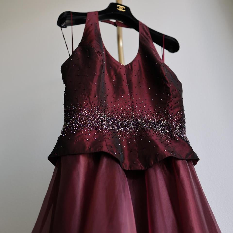 Y2K vintage burgundy beaded prom dress formal dress S-M