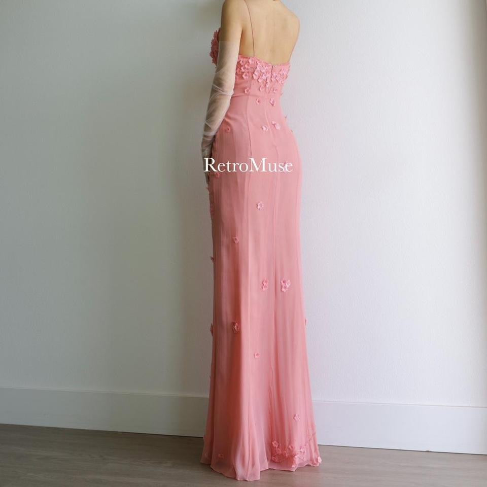 Y2k vintage coral beaded prom dress formal dress M