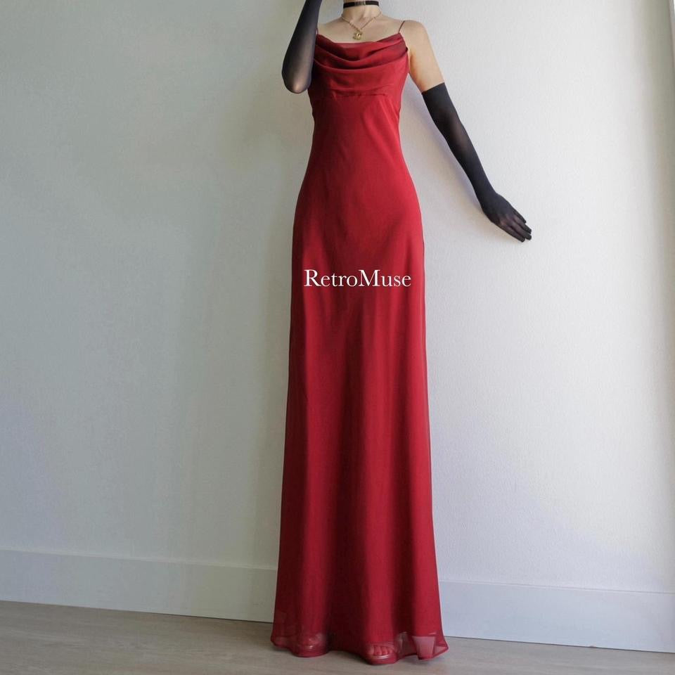 Y2K vintage dark red prom dress formal dress PS