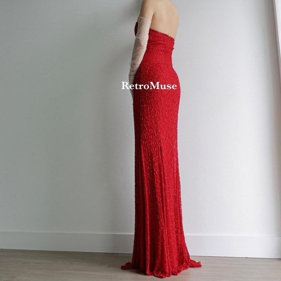 Y2K vintage red beaded prom dress formal dress 6(S)