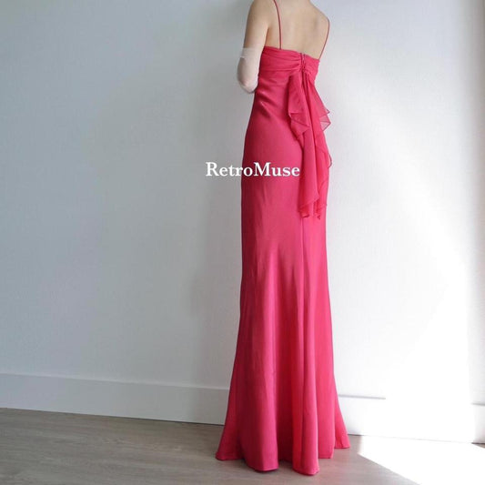 Y2K vintage shimmery rose red satin gown prom dress M-L