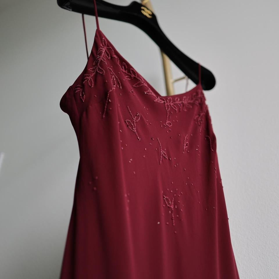 Y2K vintage burgundy beaded prom dress formal dress M-L