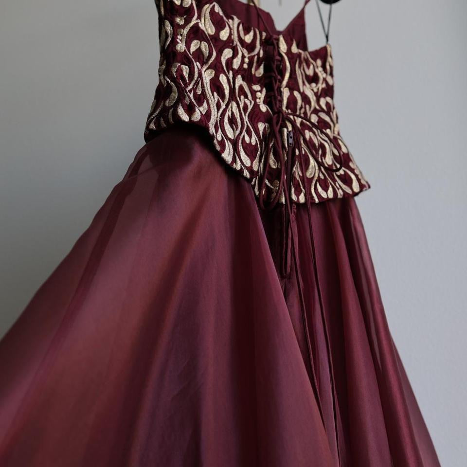 Y2K vintage burgundy corset gown prom dress formal dress S