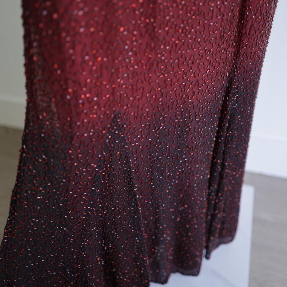 Y2K dark red ombre beaded gown prom dress burgundy dress S