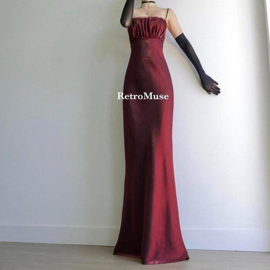 Y2K vintage milkmaid shimmery burgundy gown prom dress M-L