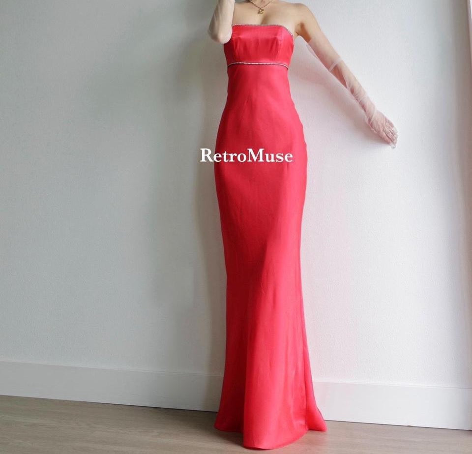 Y2K vintage strapless coral red gown prom dress 6(S)