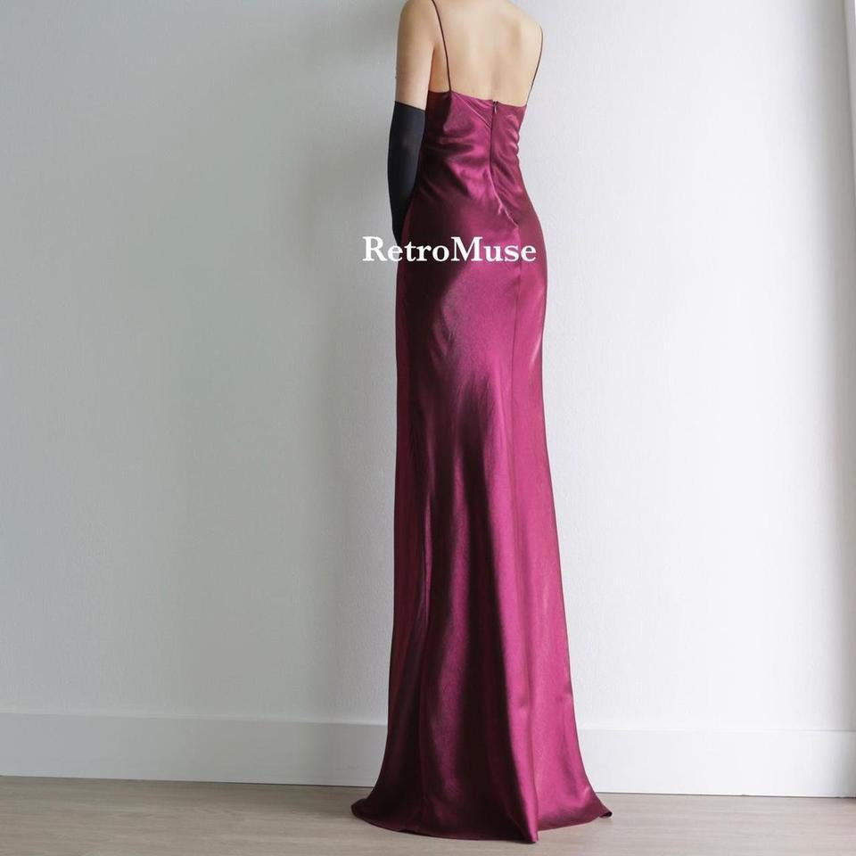 Y2K vintage plum burgundy beaded prom dress formal dress M