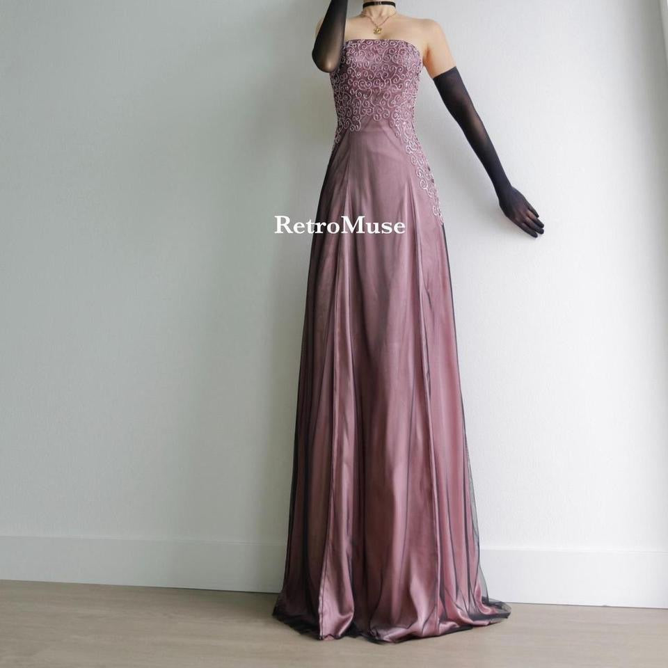 Y2K vintage pink black beaded gown prom dress 6(S)